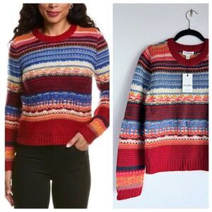 NWT Allison New York Tamar Rainbow Striped Multicolor Crew Neck Sweater Size S